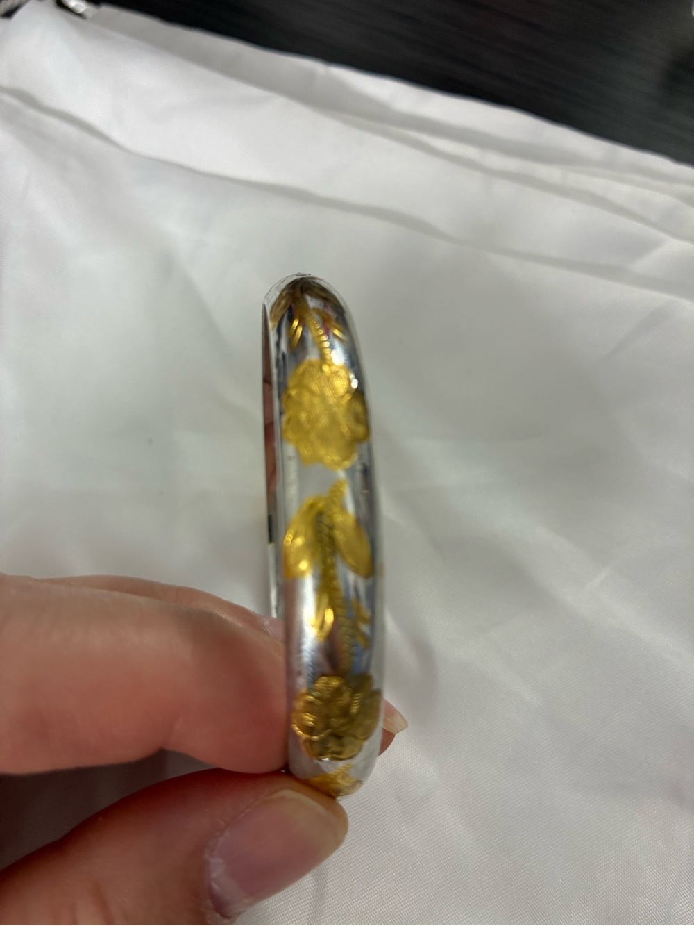 Two-Tone Floral Bangle Bracelet - Gold Accents